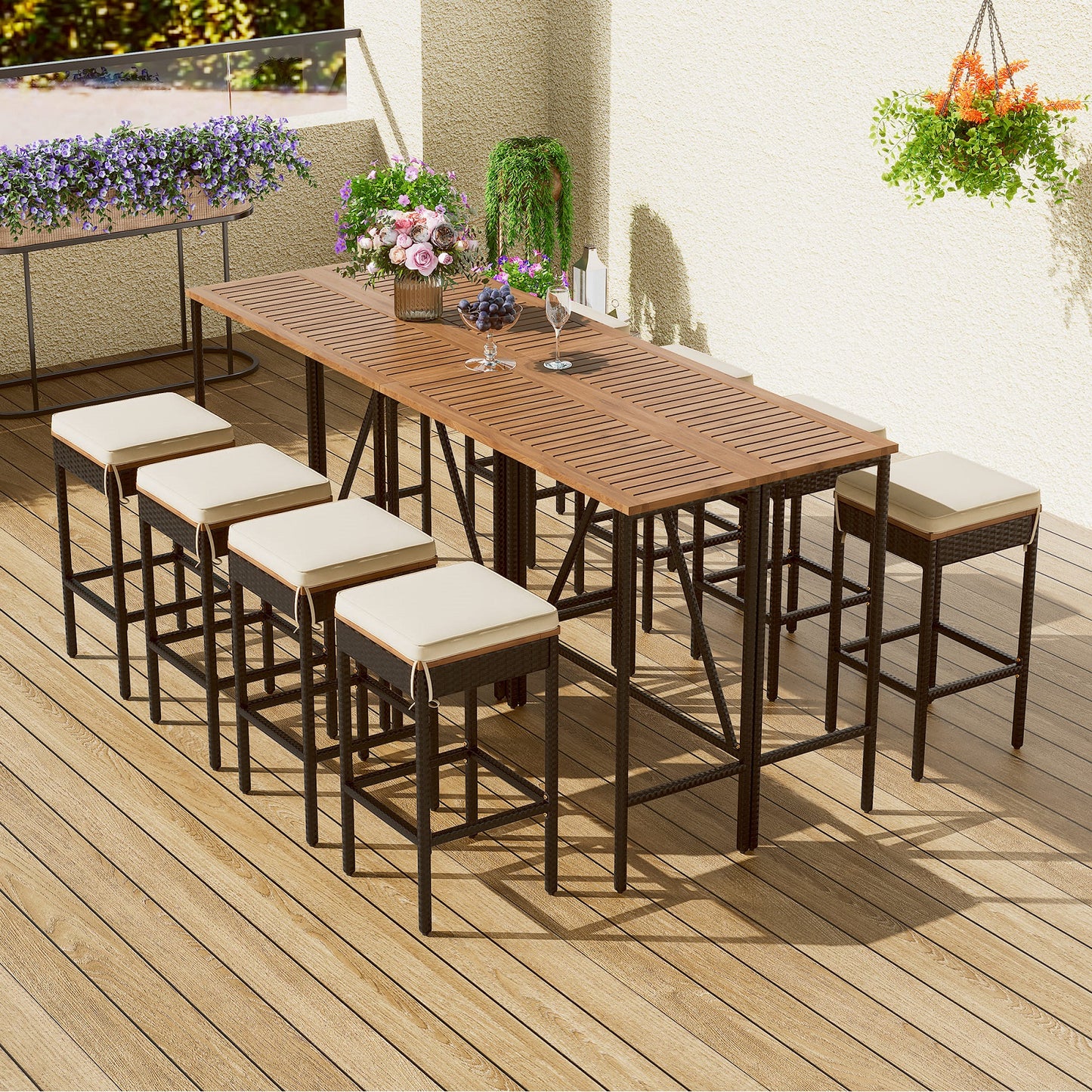 Algherohein Wood Patio Table and Chairs Set, Outdoor Furniture Sets Dining and Bar
