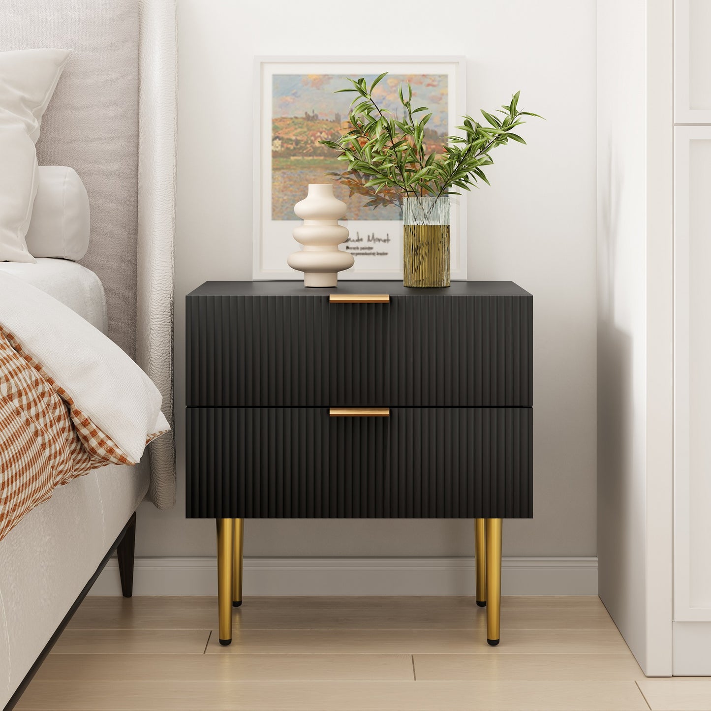 Algherohein Night Stands for Bedroom with Wave Pattern