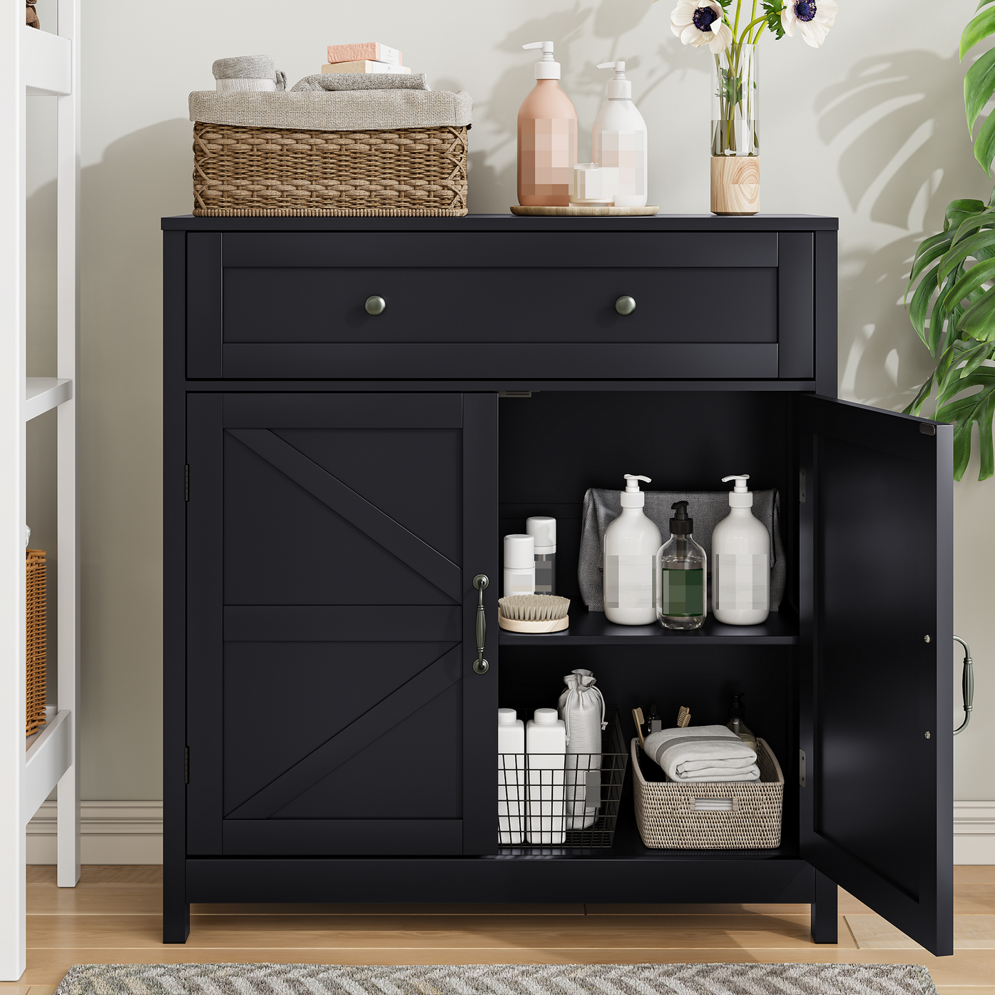 Smuxee Farmhouse Kitchen Sideboard Cabinet,Accent Cabinet with Drawer and Adjustable Shelf