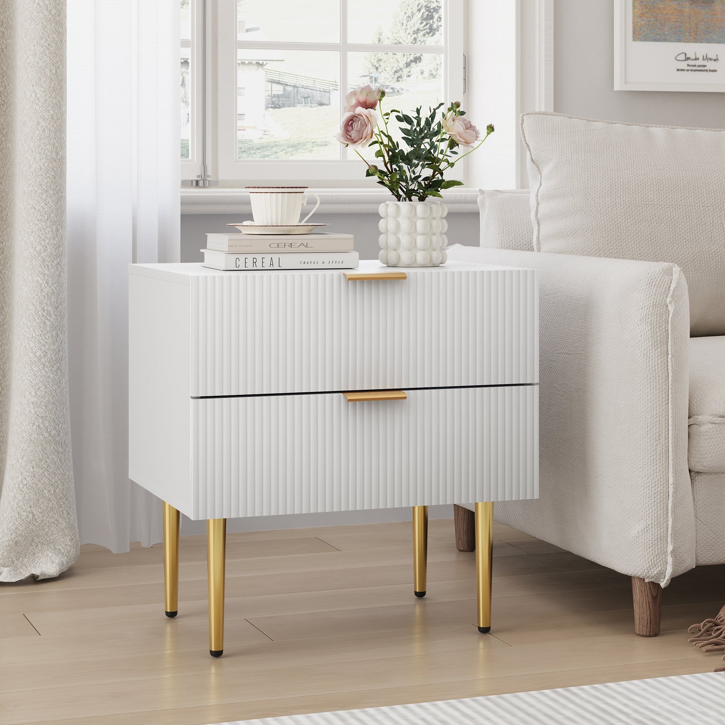 Smuxee Wood Fluted Nightstand