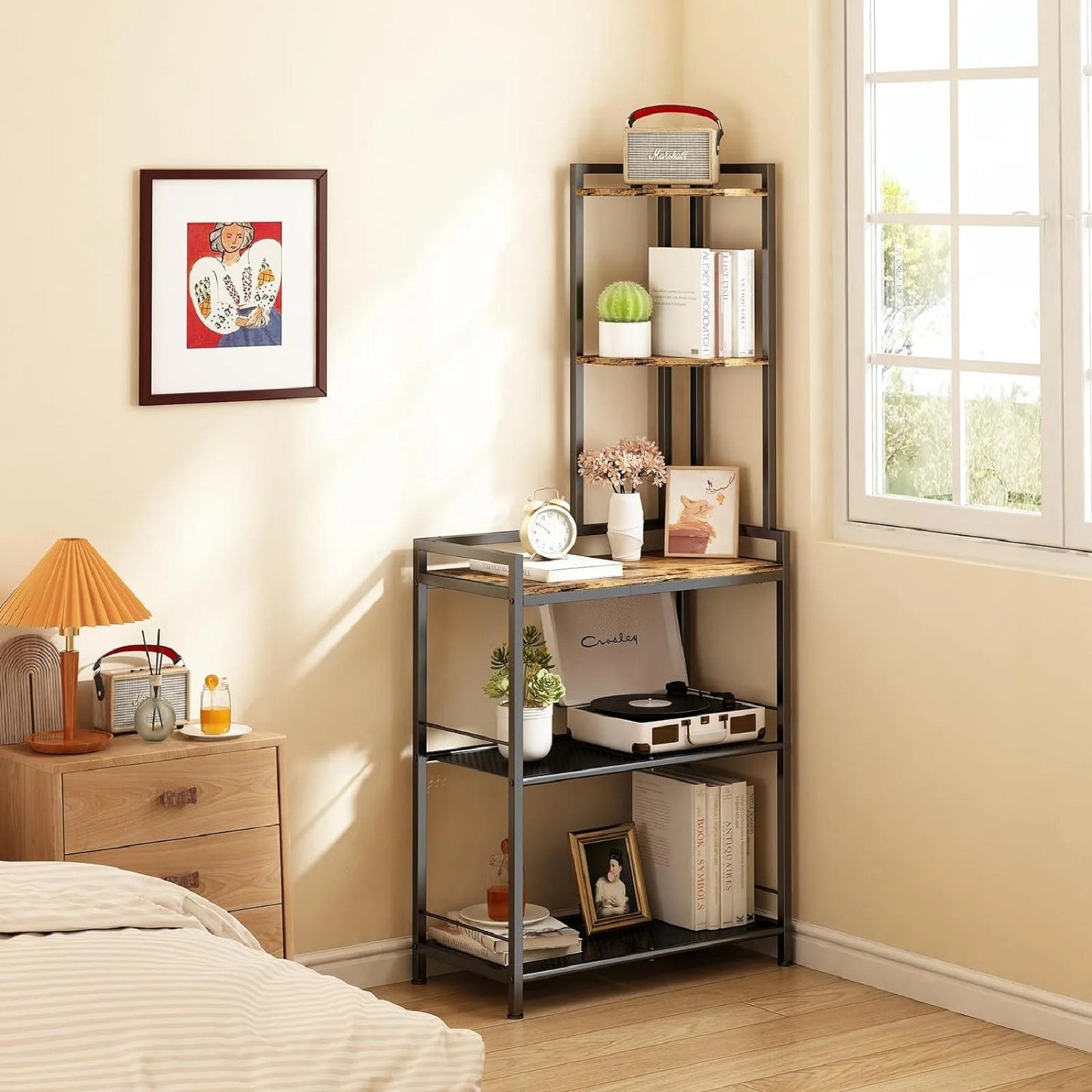 Algherohein Wood Modern 5-Tier Corner Bookshelf,Organization and Storage Shelves for Home Garden