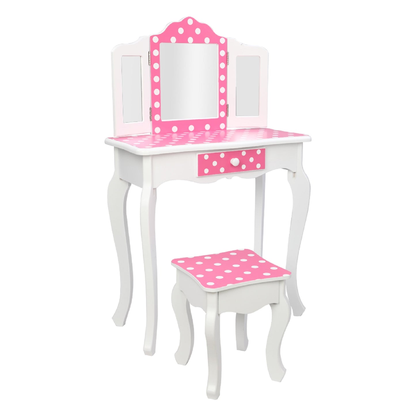 Smuxee Wood Kids Small White Vanity Set for Girls with 3-Fold Mirror,Child Makeup Table