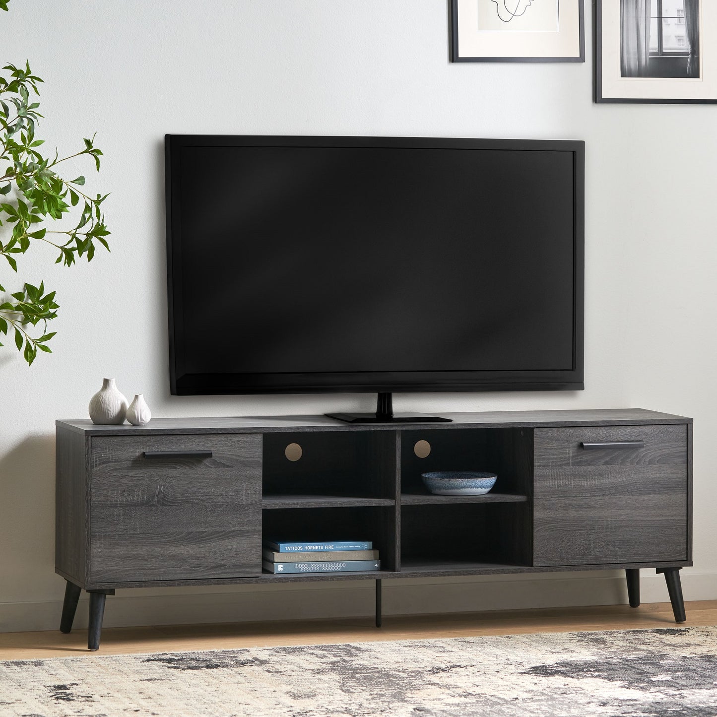 Algherohein Wood 70 Inch TV Stand with 4 Shelves and doors,Storage TV cabinet entertainment center