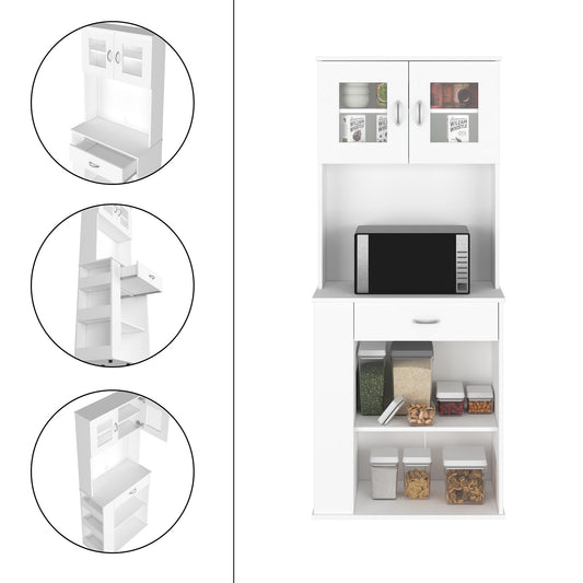 Algherohein Modern Pantry Storage Cabinet with Shelves,Doors and Drawer,Kitchen Cabinets,White