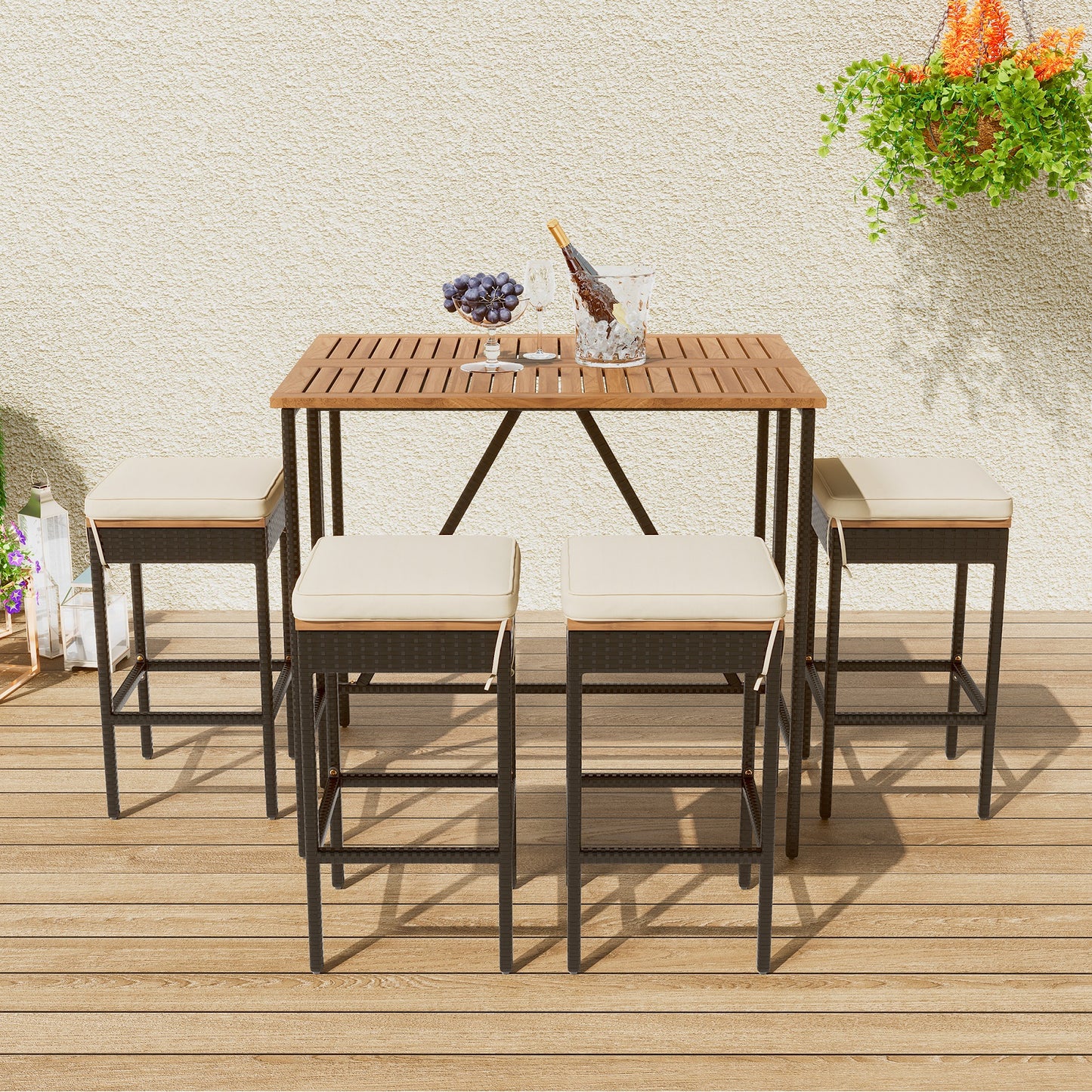 Algherohein Wood Patio Table and Chairs Set, Outdoor Furniture Sets Dining and Bar