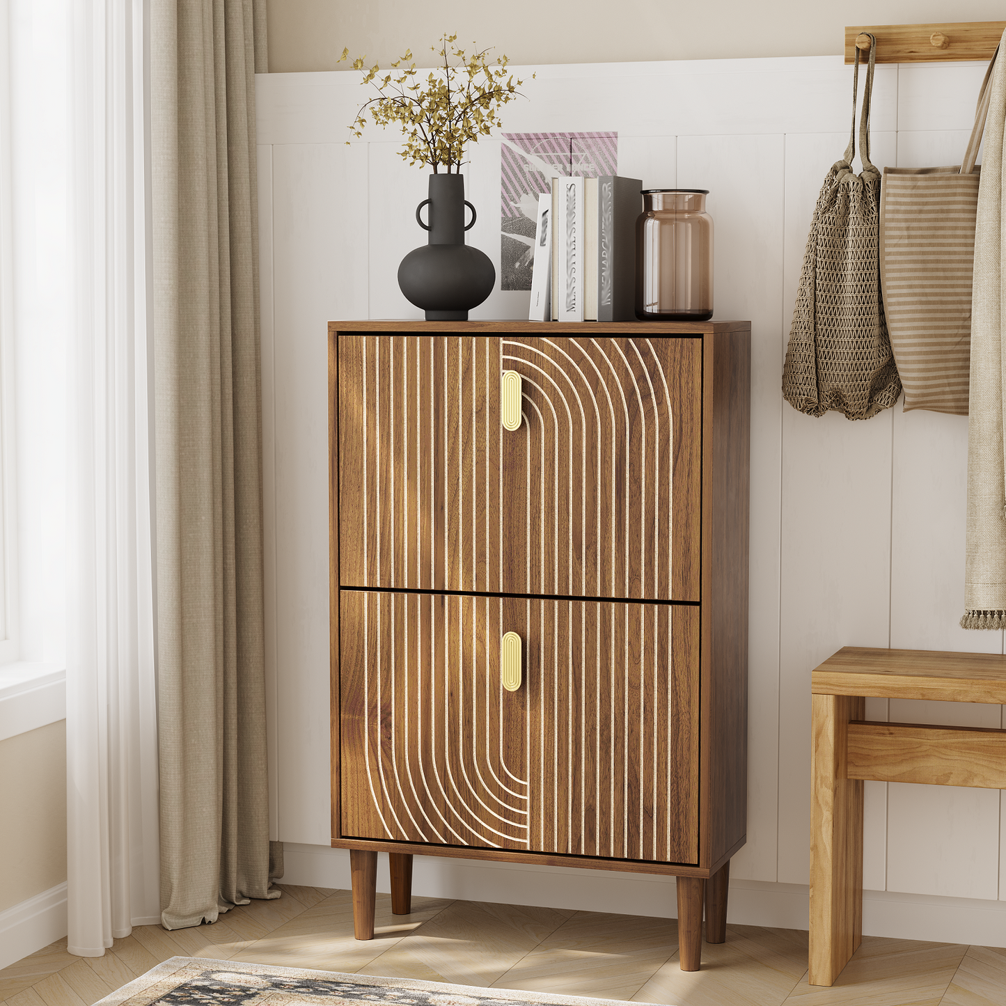 Algherohein Wood Shoe Storage Cabinet for Entryway,Shoe Rack Organizer with Flip Drawers