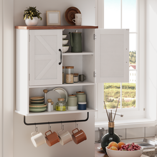 Smuxee Bathroom Storage with Adjustable Bathroom Shelf and Emovable Hooks,Farmhouse Medicine Cabinet