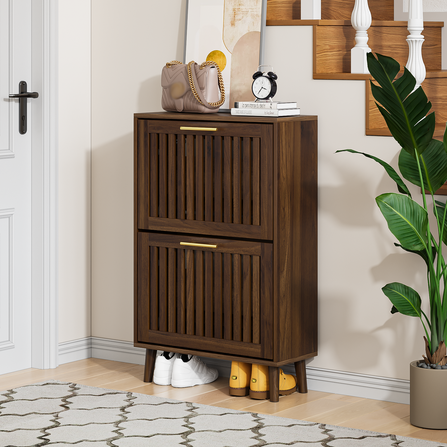 Smuxee Modern Shoe Cabinet with Closet Storage Flip Drawers,Shoe Storage Cabinet for Entryway,Walnut