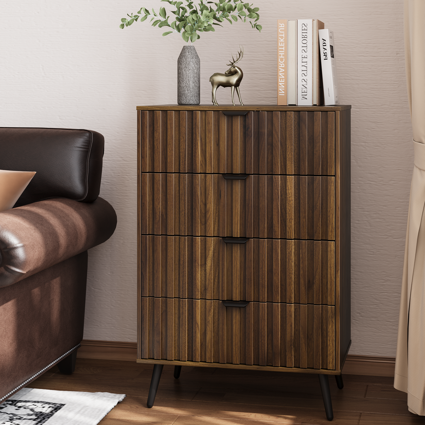 Semiocthome Dresser with Fluted Panel, Chest of Drawers for Bedroom, Walnut