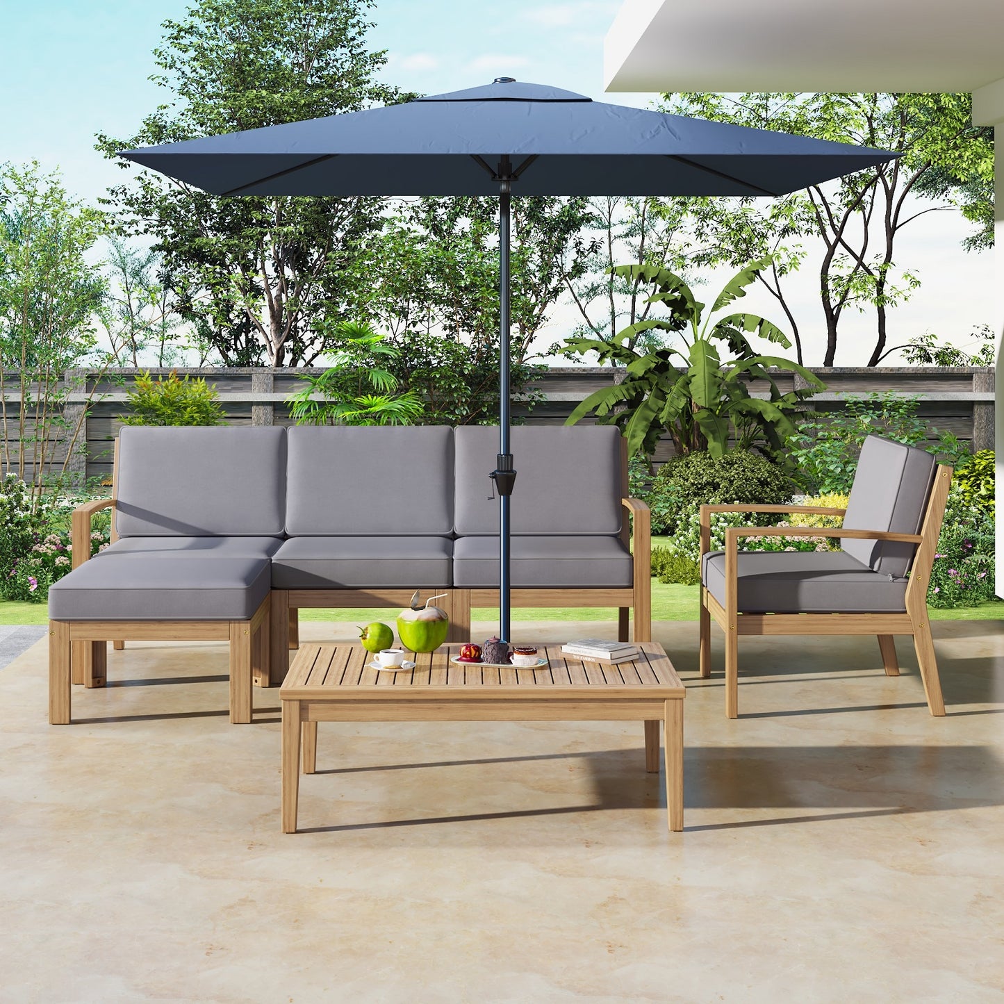 Algherohein 6 Piece Wood Outdoor Furniture Sets with Coffee Table and Cushion,Patio Sectional