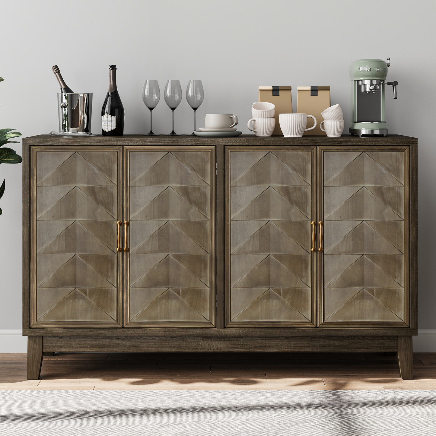 Smuxee Sideboard Cabinet with 4 Doors and Adjustable Shelves, Kitchen Sideboards and Buffets