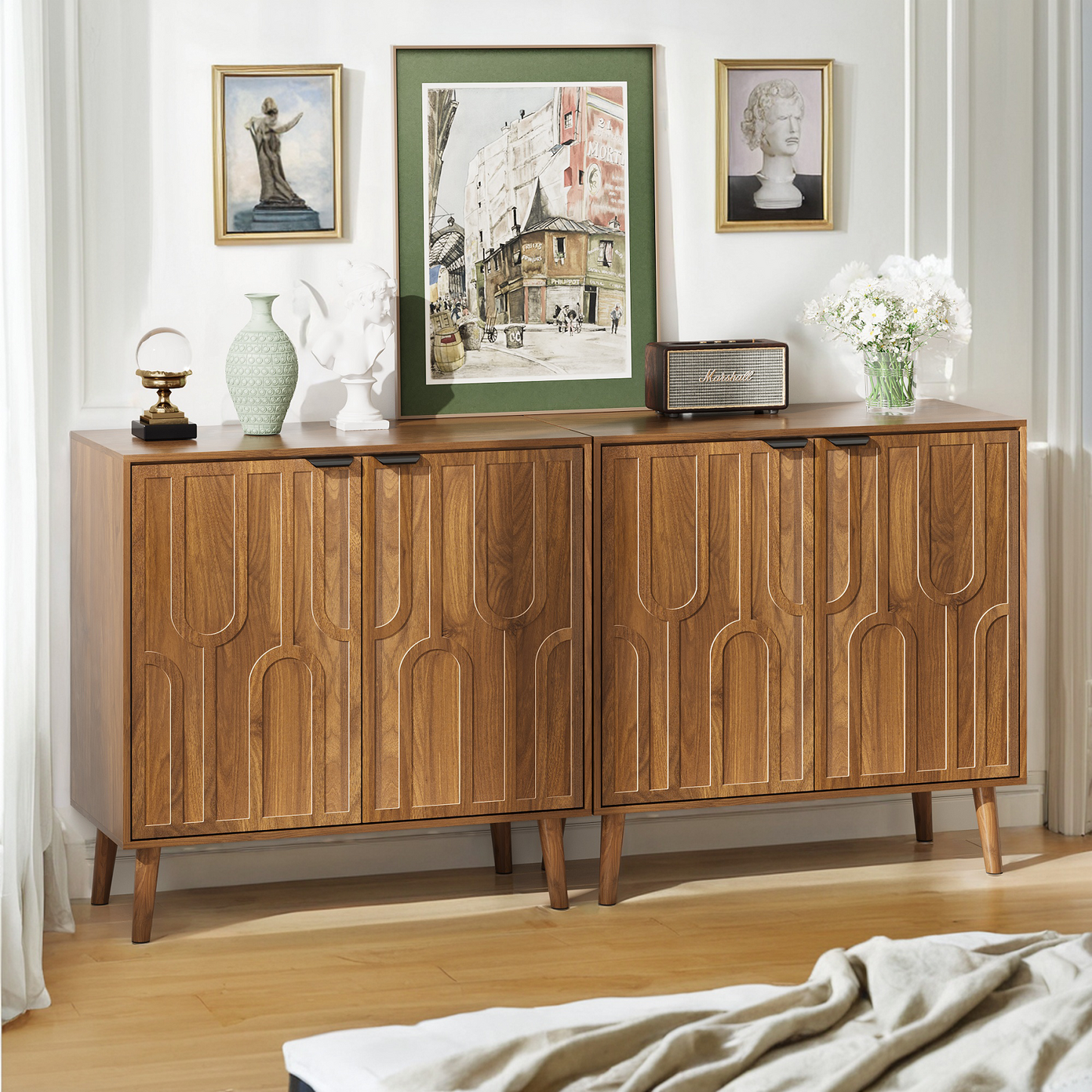 Algherohein Kitchen Buffet Cabinet with Storage,Storage Cabinets for Living Room,Entryway,Walnut