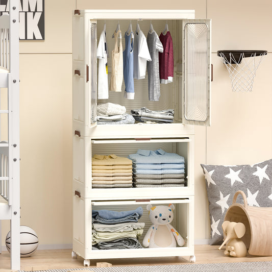 Algherohein Foldable Wardrobe Closet with 10 Clothes Rack and Rod,Closet Organizers and Storage