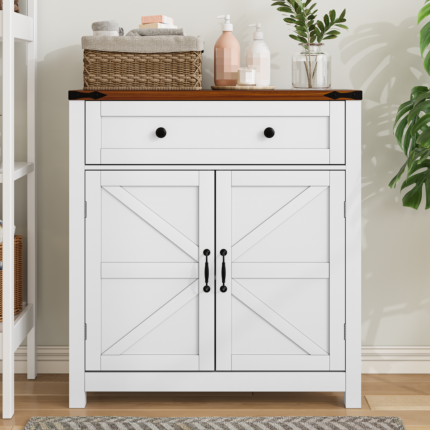 Smuxee Farmhouse Kitchen Sideboard Cabinet,Accent Cabinet with Drawer and Adjustable Shelf