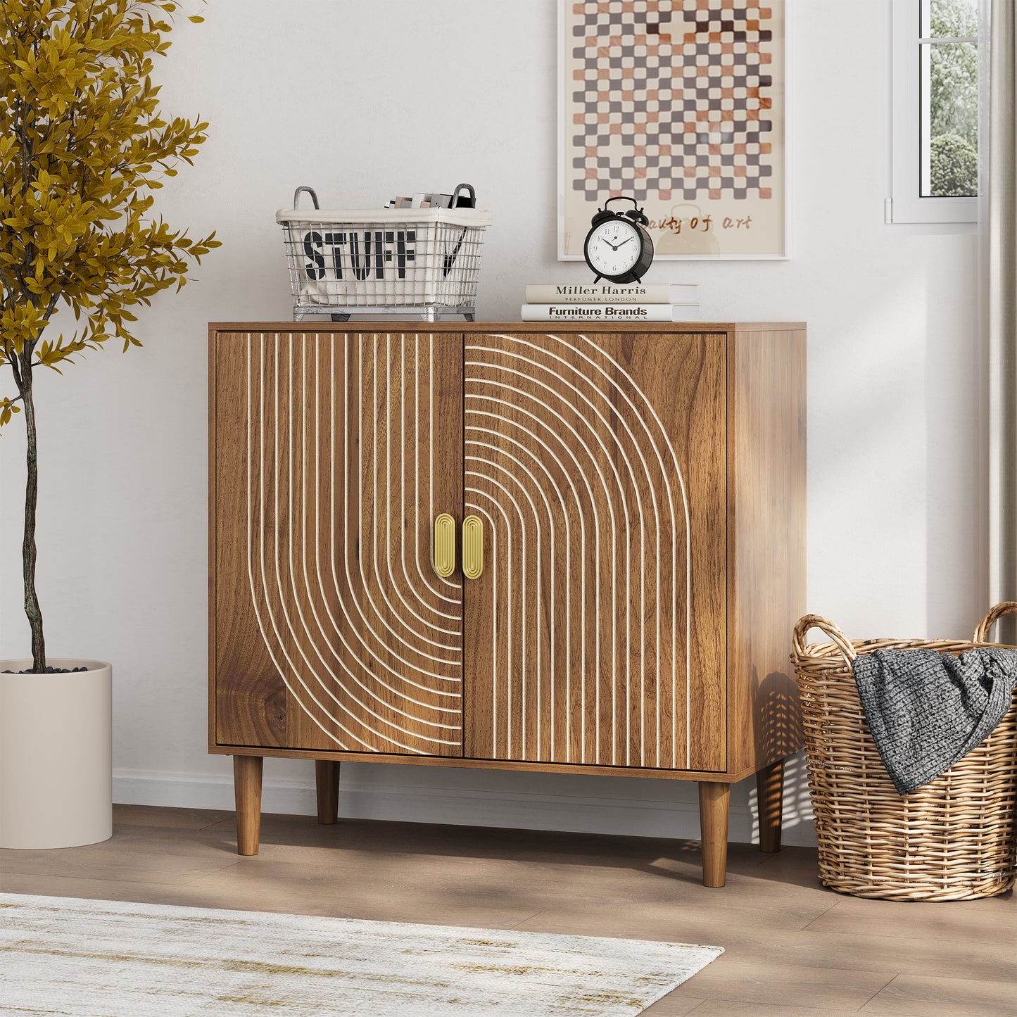 Semiocthome Sideboard Cabinet, 1 Adjustable Shelf, Line Groove Design