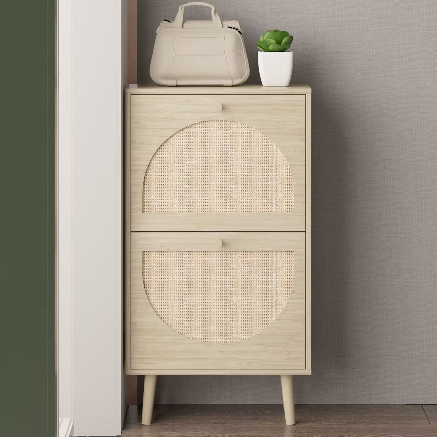 Algherohein Rattan Shoe Storage Cabinet Flip Drawers,Shoe Rack Cabinet for Entryway,Natural