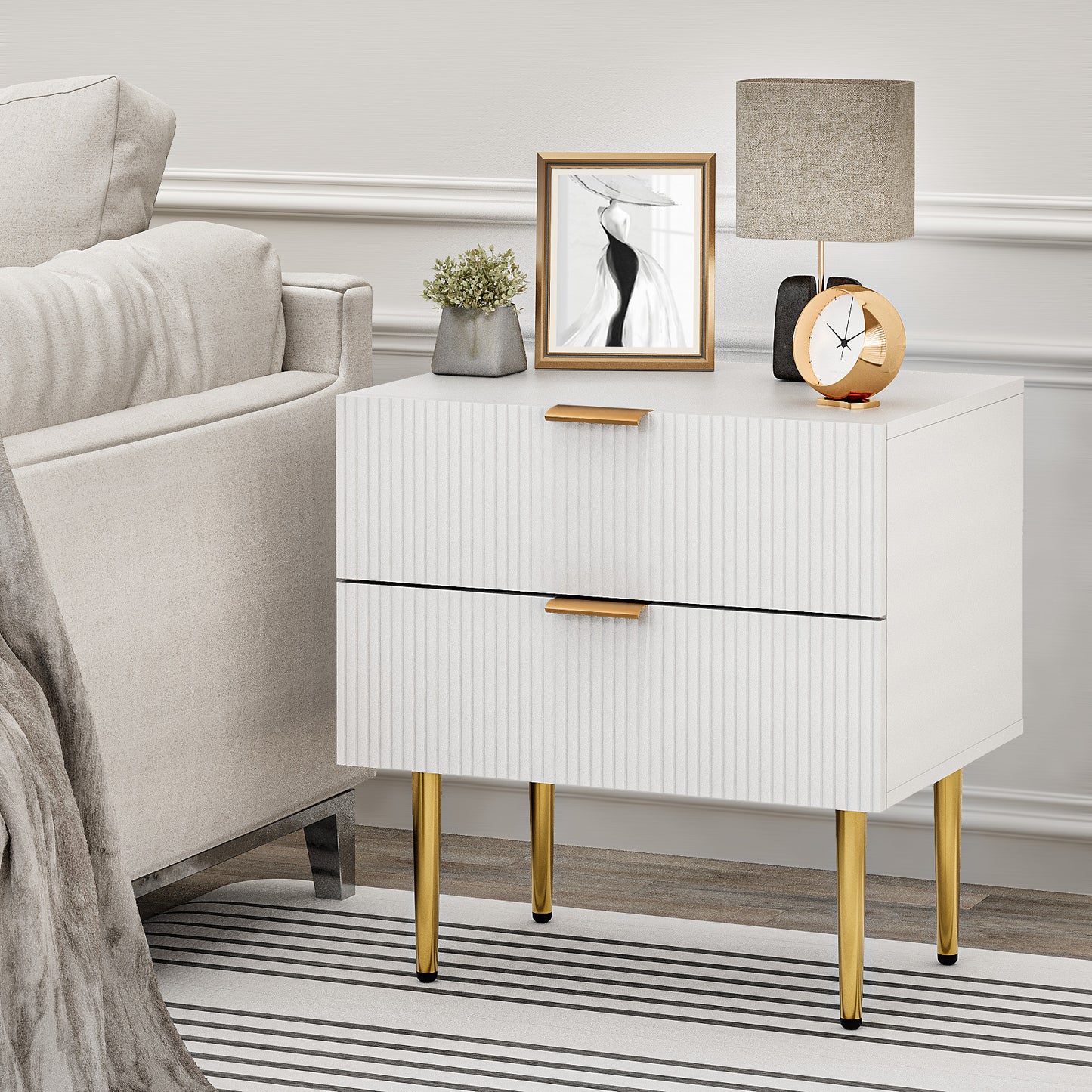 Algherohein Night Stands for Bedroom with Wave Pattern