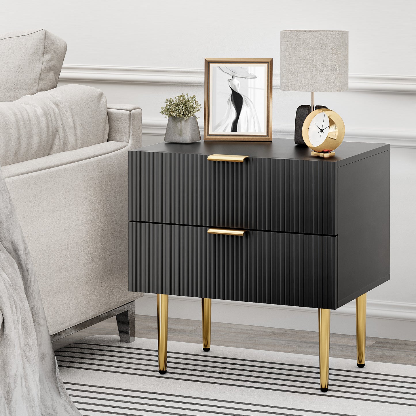 Algherohein Night Stands for Bedroom with Wave Pattern