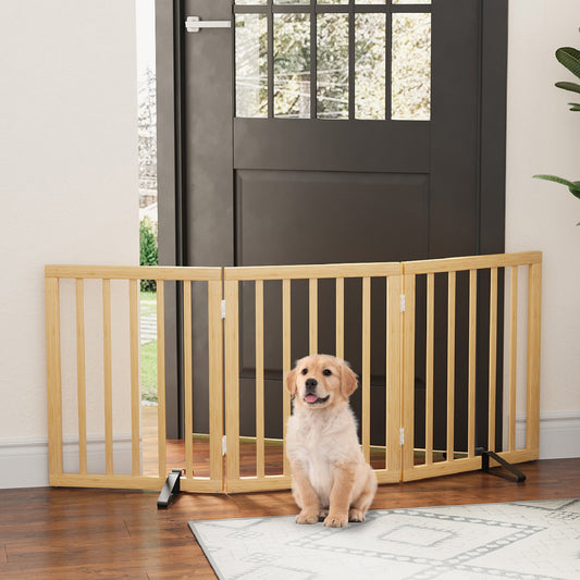 Algherohein Dog Gate for Inside,Bamboo Freestanding Pet Gate for Doorways