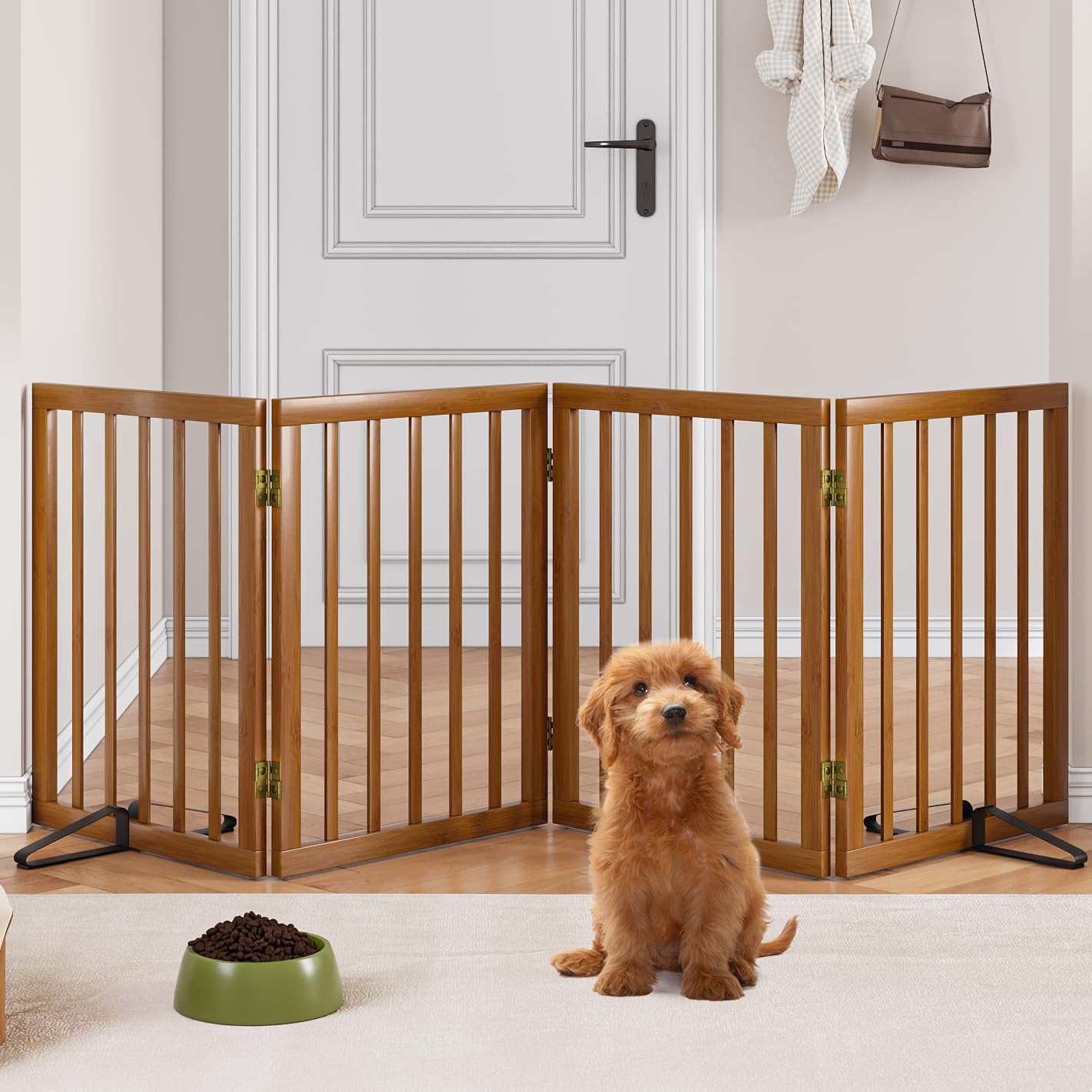 Smart FENDEE Wooden Dog Gate Foldable Pet Gate