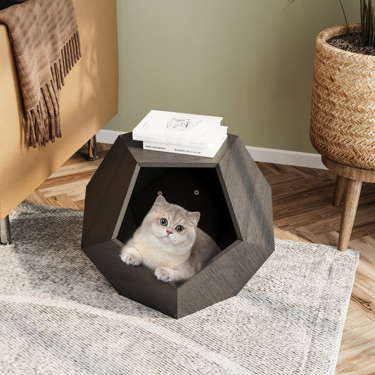 Algherohein Indoor Cat House Pet End Table,Wood Cat Bed Furniture for Living Room Bedroom