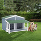 Smart FENDEE 47.2" Large Wood Dog House Pet Log Cabin Home with Porch Deck, Outdoor