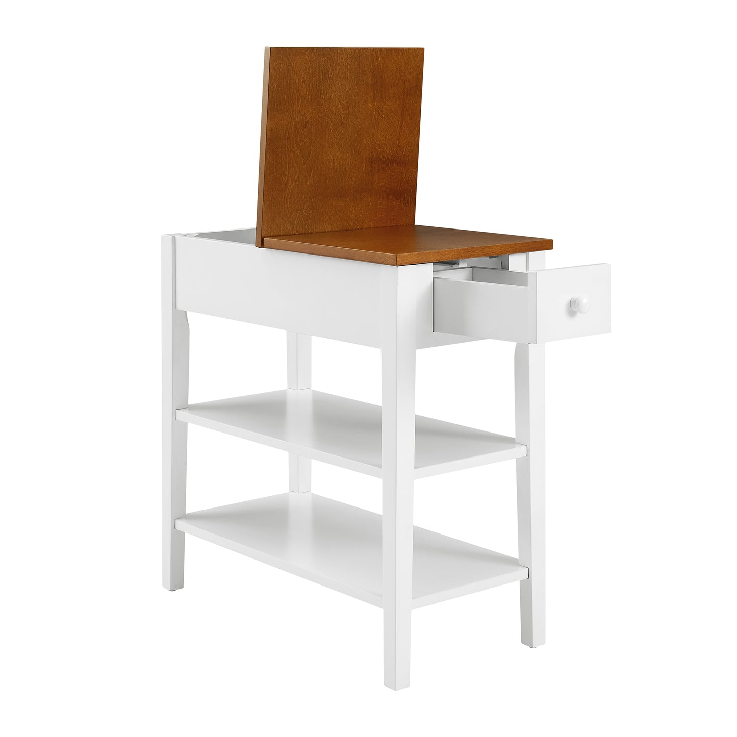 Smart FENDEE End Table with Charging Station and 1 Drawer, 2 Shelf, Solid Wood Legs, Bedroom,11.8"*24"*24.2"