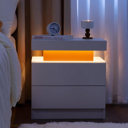 Algherohein Bedroom LED Nightstand with 2 Drawers,End Tables Side Tables for Living Room
