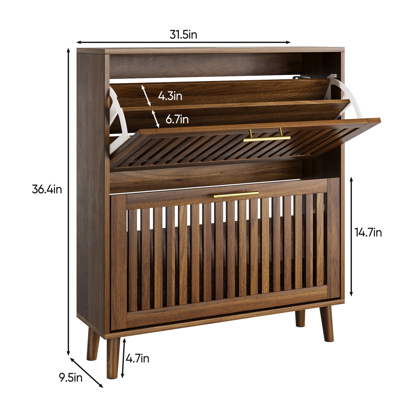 Semiocthome Shoe Storage Cabinet with 2 Flip Louvered Drawers