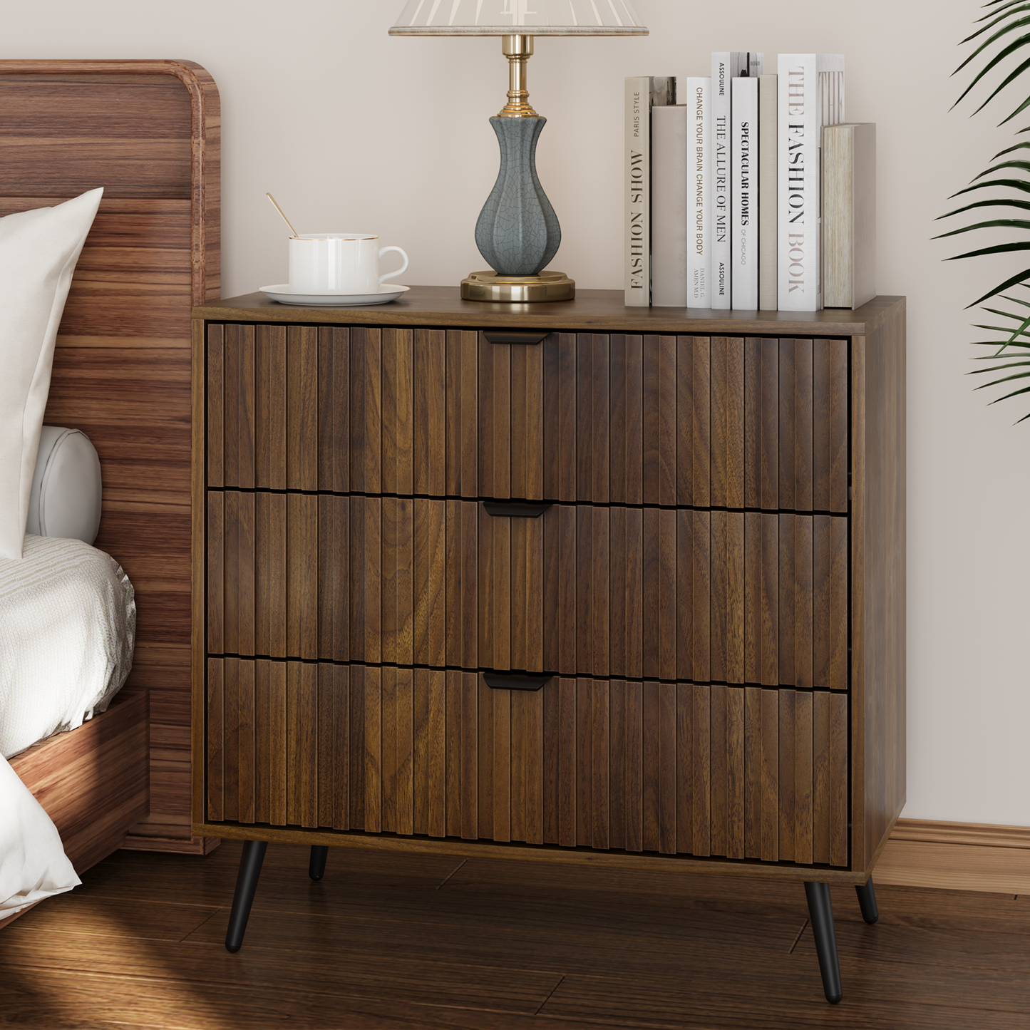 Semiocthome Dresser with Fluted Panel, Chest of Drawers for Bedroom, Walnut