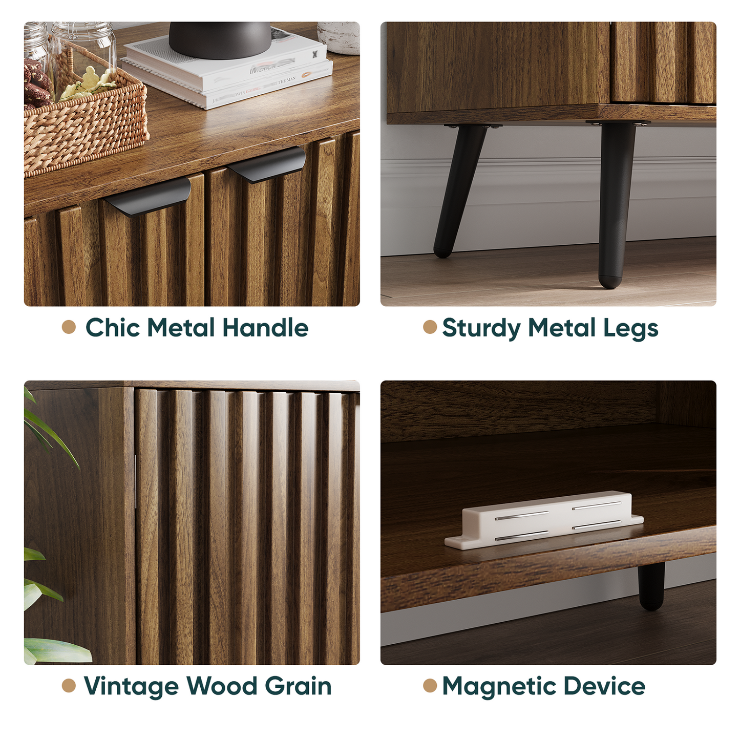 Algherohein Buffet Cabinet with Doors,Kitchen Storage Cabinets,Walnut