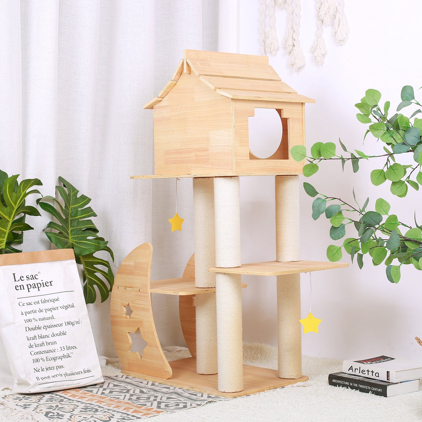 Algherohein Wooden Cat Trees and Towers with Space Capsule,Home Cat Scratching,Pet Cat Gifts