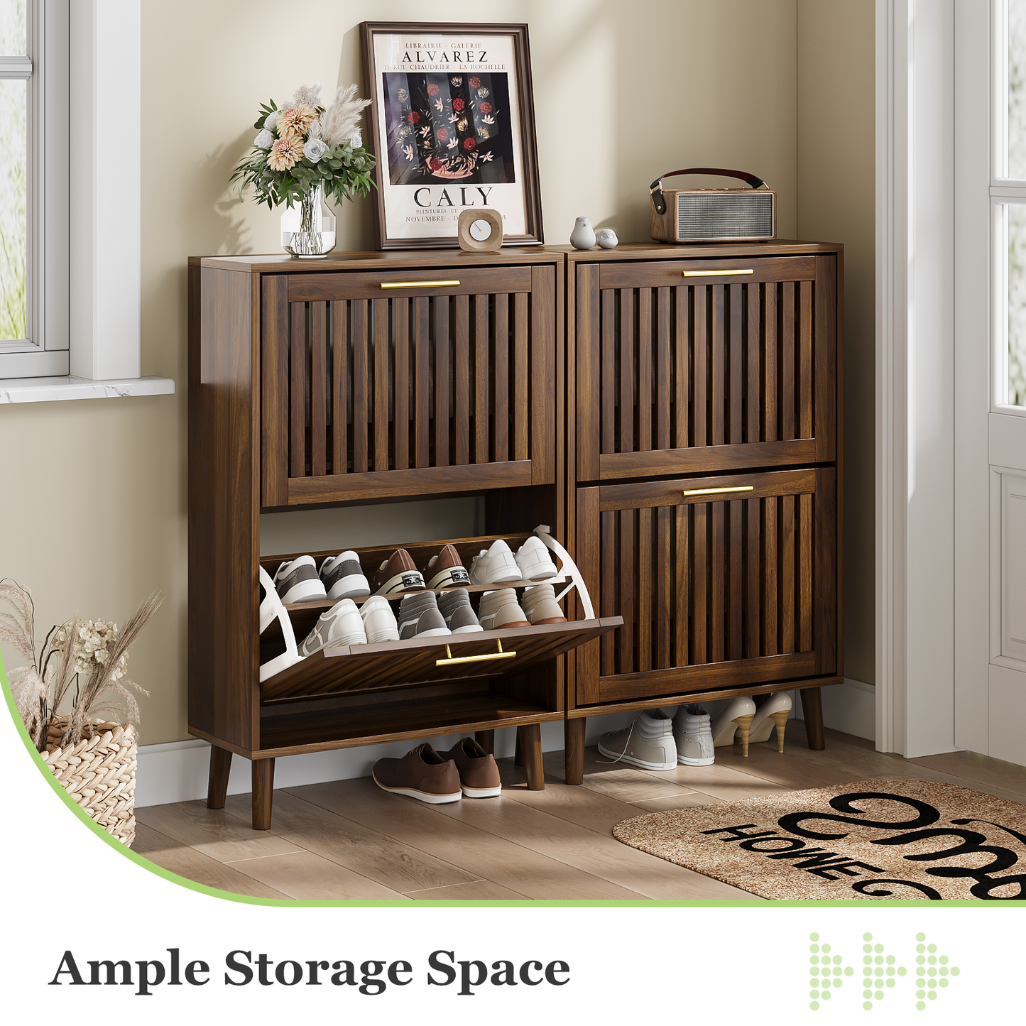 Smuxee Modern Shoe Cabinet with Closet Storage Flip Drawers,Shoe Storage Cabinet for Entryway,Walnut