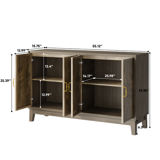 Smuxee Sideboard Cabinet with 4 Doors and Adjustable Shelves, Kitchen Sideboards and Buffets