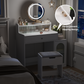 Algherohein Vanity Set with Mirror and Glass Storage,Makeup Vanity with Stool