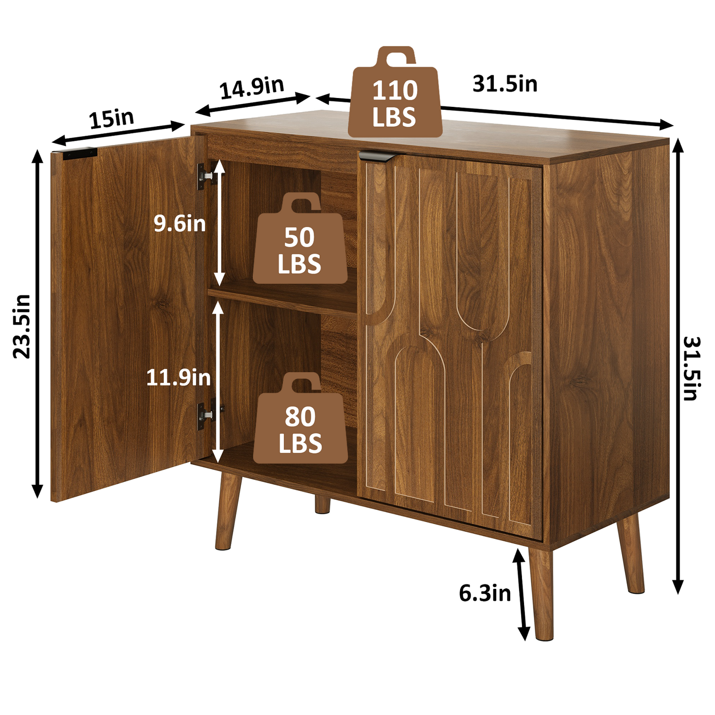 Algherohein Kitchen Buffet Cabinet with Storage,Storage Cabinets for Living Room,Entryway,Walnut