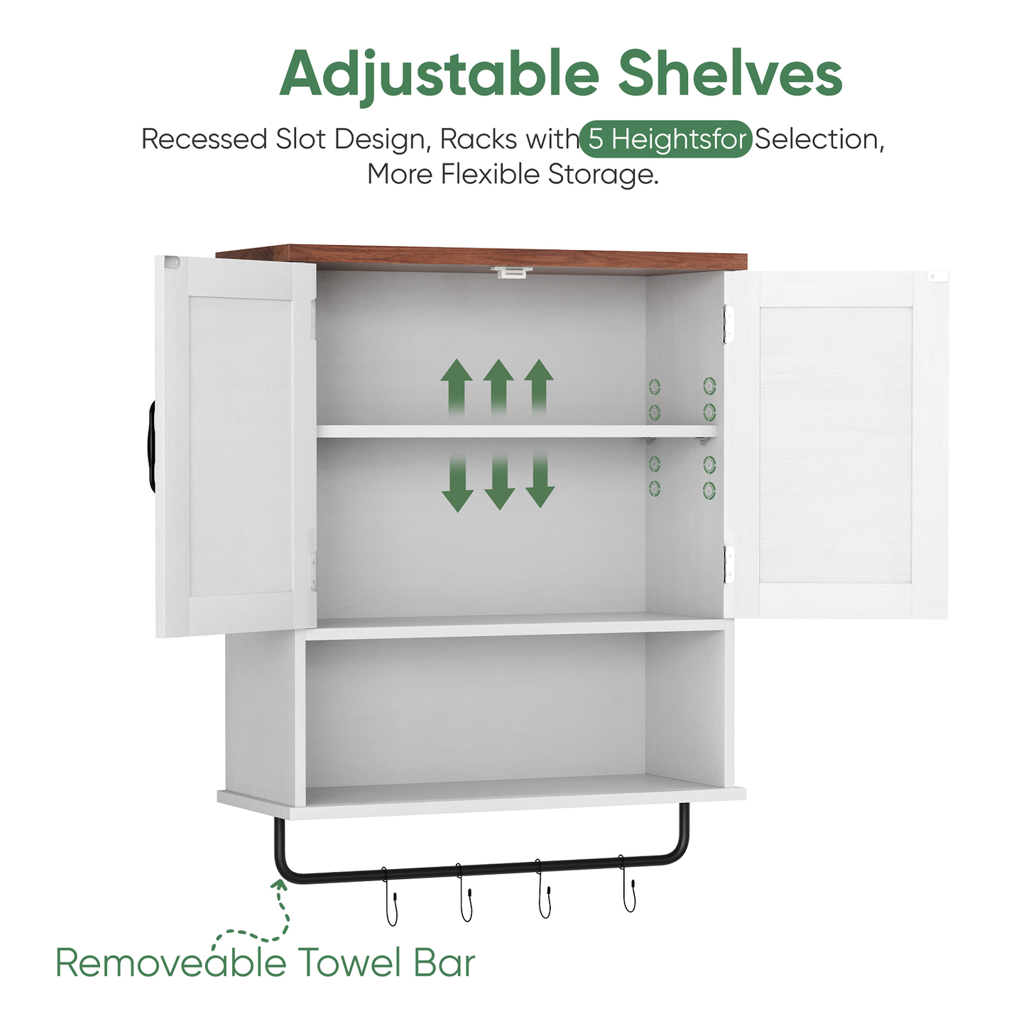 Smuxee Bathroom Storage with Adjustable Bathroom Shelf and Emovable Hooks,Farmhouse Medicine Cabinet