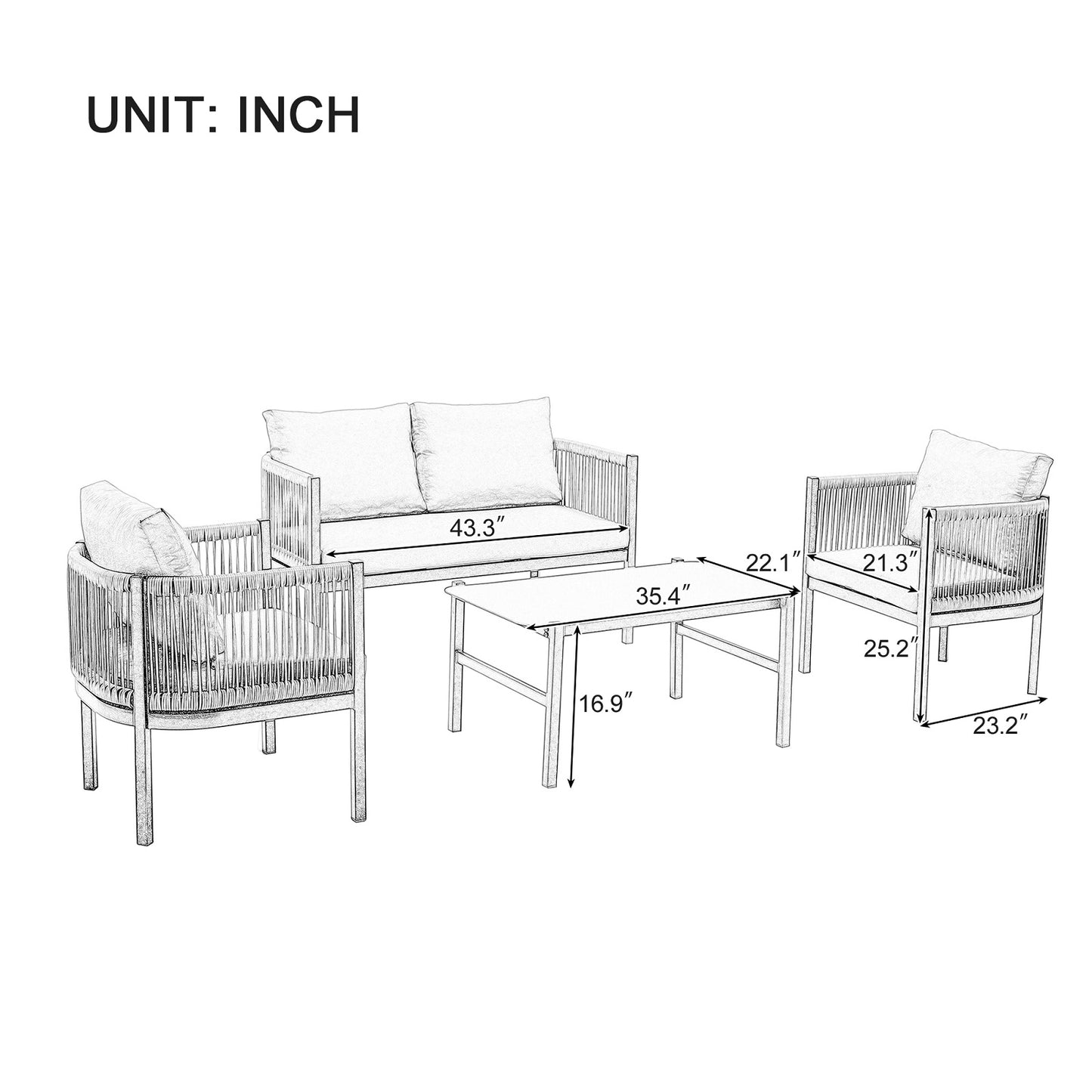 Algherohein Wicker Outdoor Furniture Sets,Outdoor Patio Couch,Chairs and Table Set