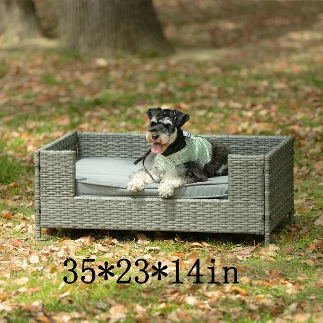 Smart FENDEE Rattan Dog Bed Pet Enclosures with Cushion for Patio, Waterproof