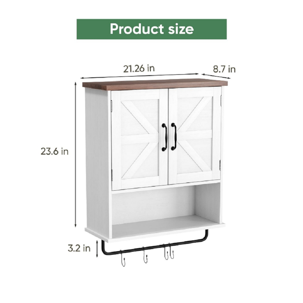 Smuxee Bathroom Storage with Adjustable Bathroom Shelf and Emovable Hooks,Farmhouse Medicine Cabinet