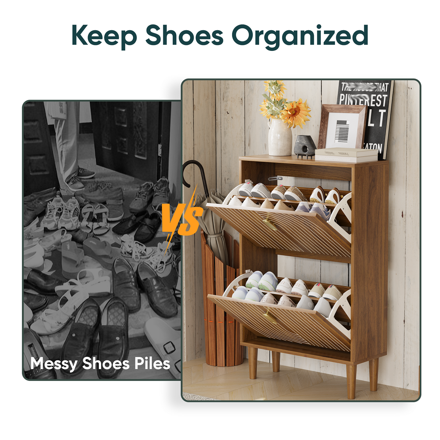 Algherohein Wood Shoe Storage Cabinet for Entryway,Shoe Rack Organizer with Flip Drawers