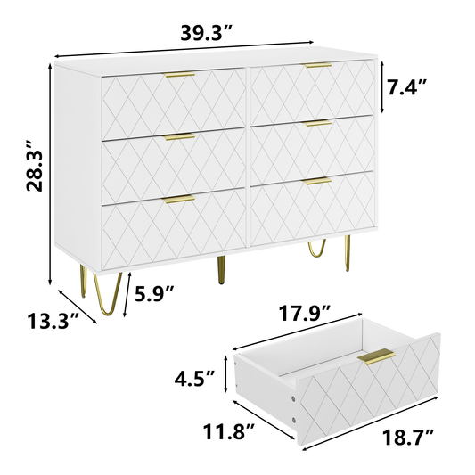 Algherohein 6 Drawers Dressers for Bedroom,Double Chest of Drawers