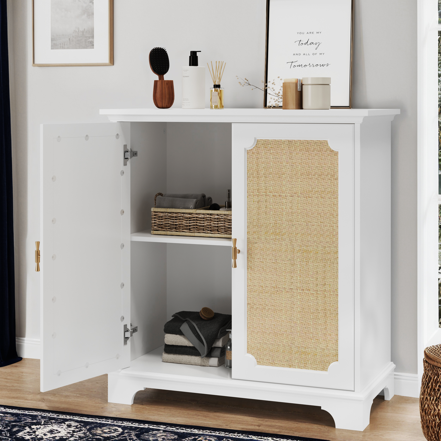 Semiocthome Storage Cabinet with Rattan Doors