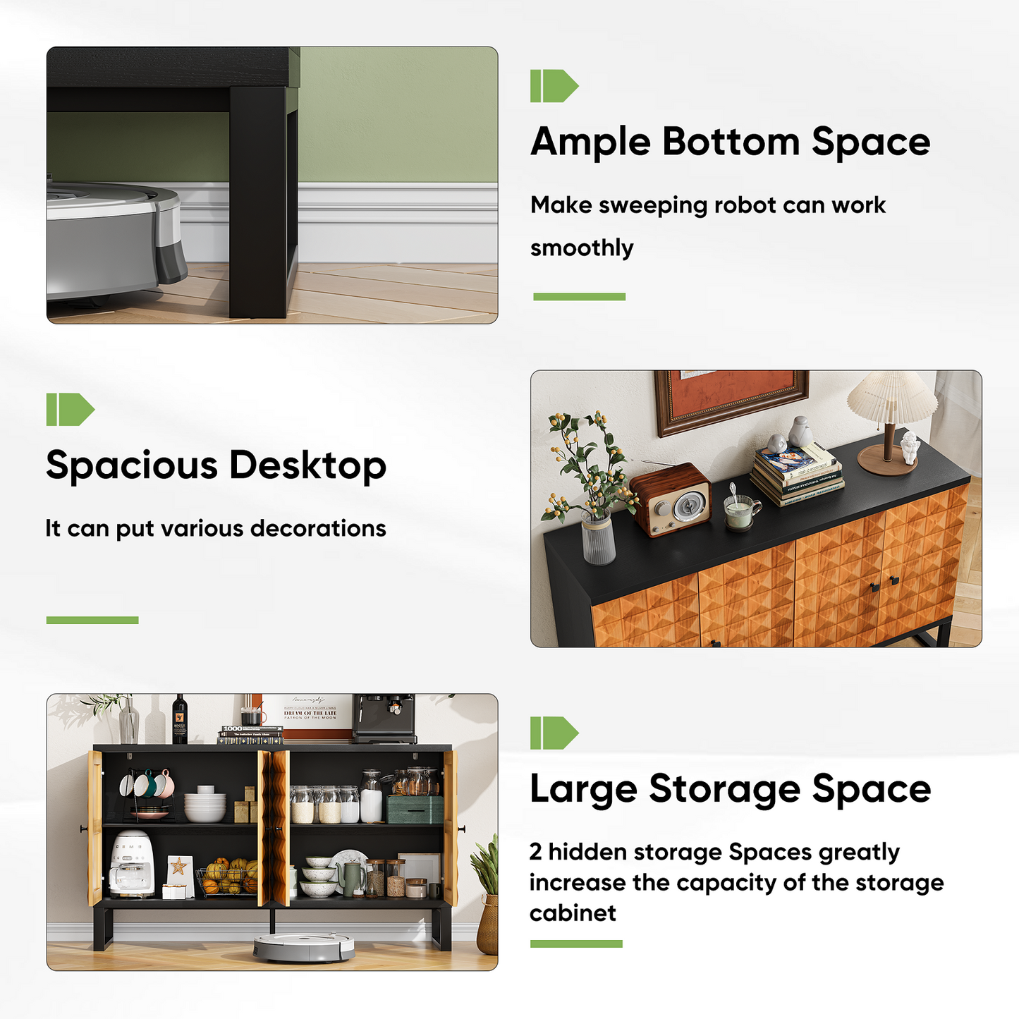 Algherohein Retro Kitchen Sideboards and Buffets, Buffet Cabinet with Storage Adjustable Shelves and 4 Doors