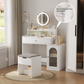 Algherohein Vanity Set with Mirror and Glass Storage,Makeup Vanity with Stool
