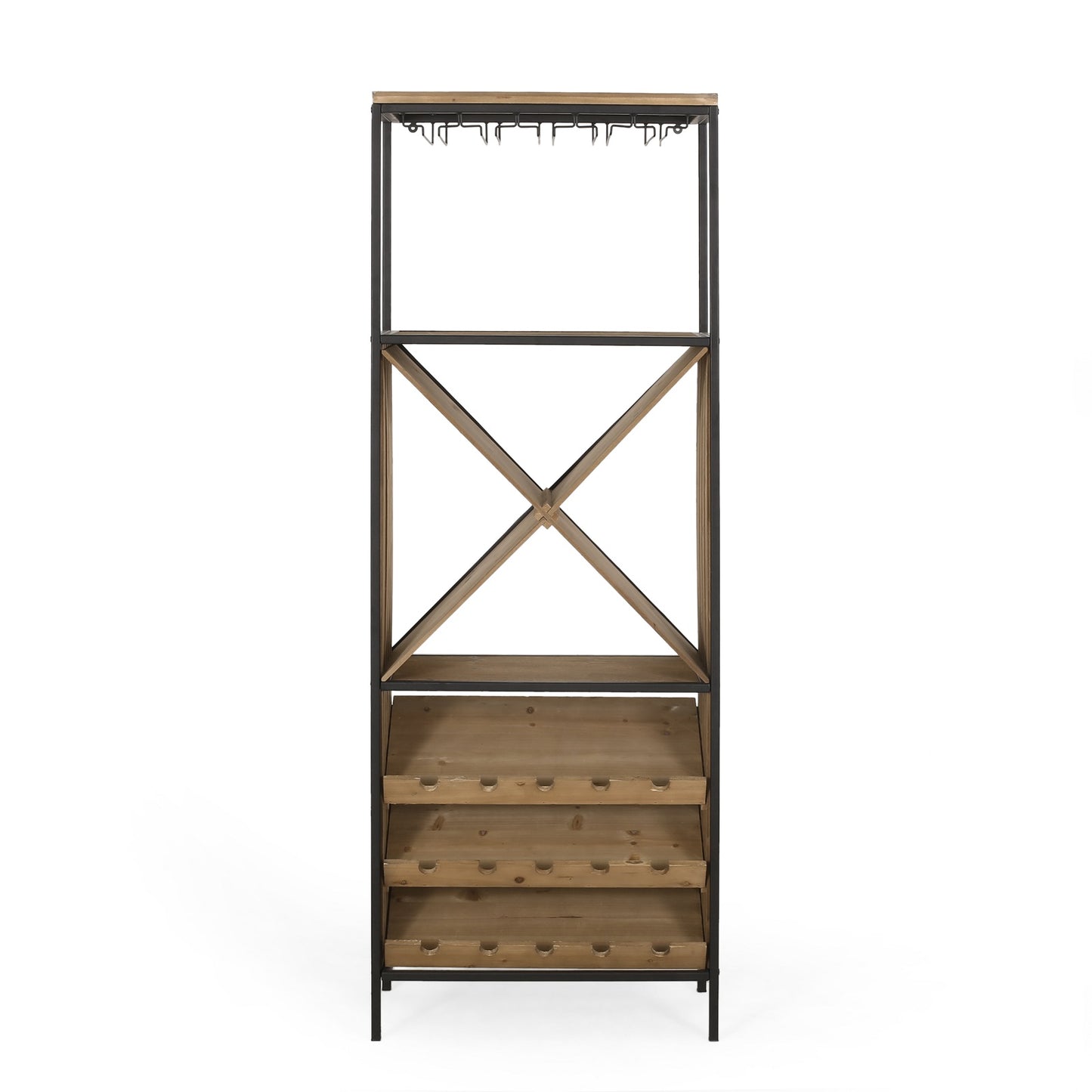 Algherohein Wine Rack with 3-Tiers Wine Storage Shelves and Glass Holders,Wine Bar Cabinet