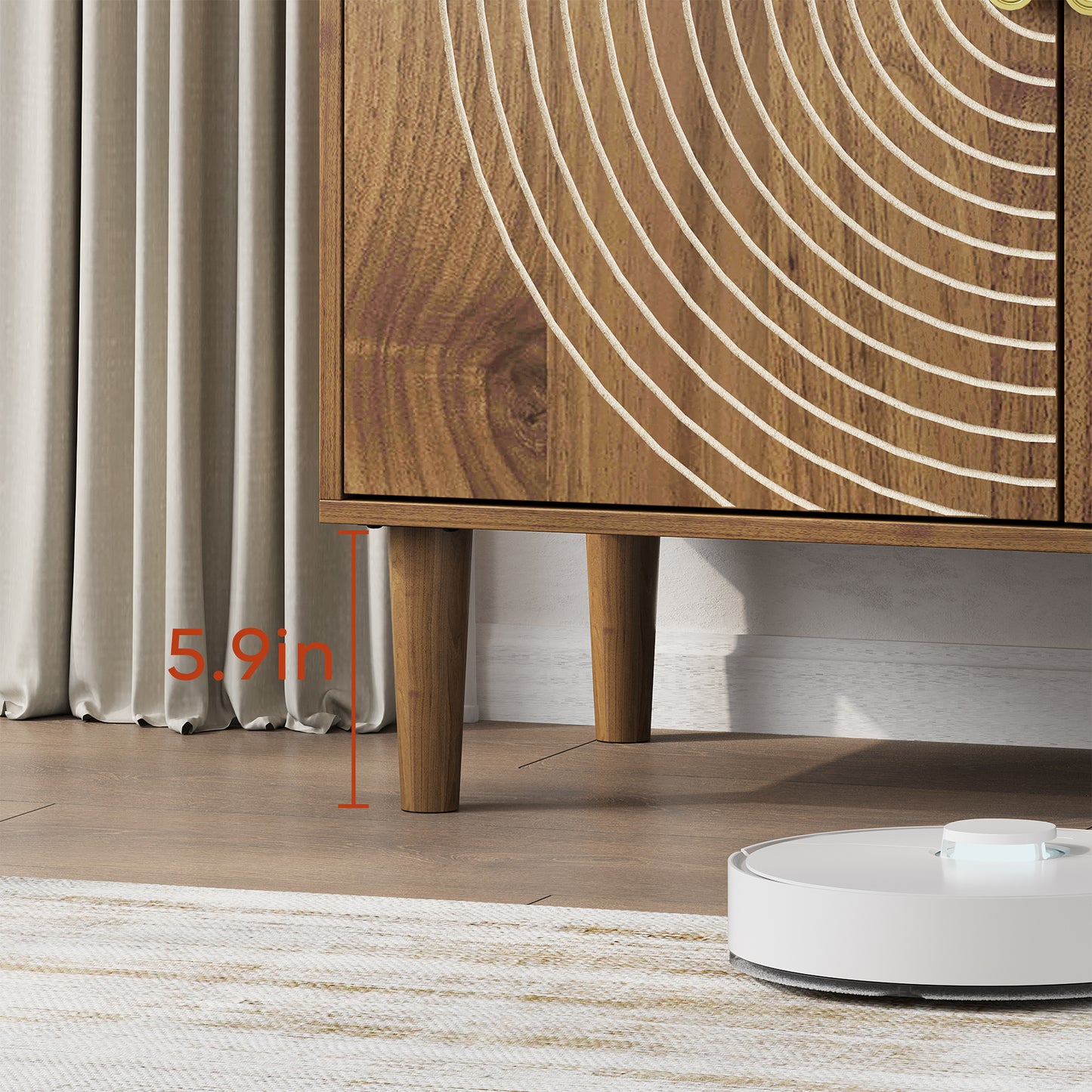 Semiocthome Sideboard Cabinet, 1 Adjustable Shelf, Line Groove Design