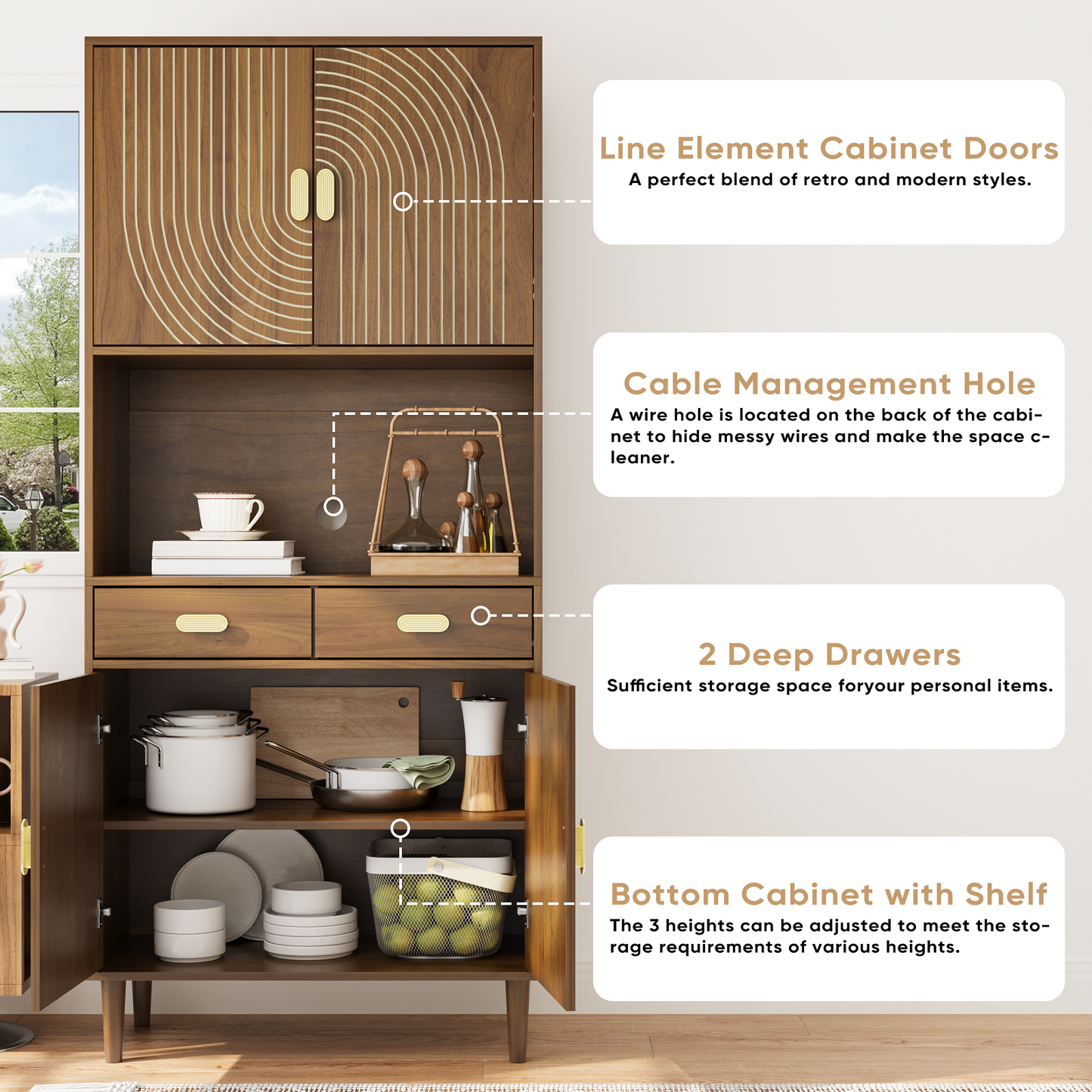 Smuxee Modern Kitchen Storage Cabinets with Doors,Large Kitchen Pantry Cabinet Buffet