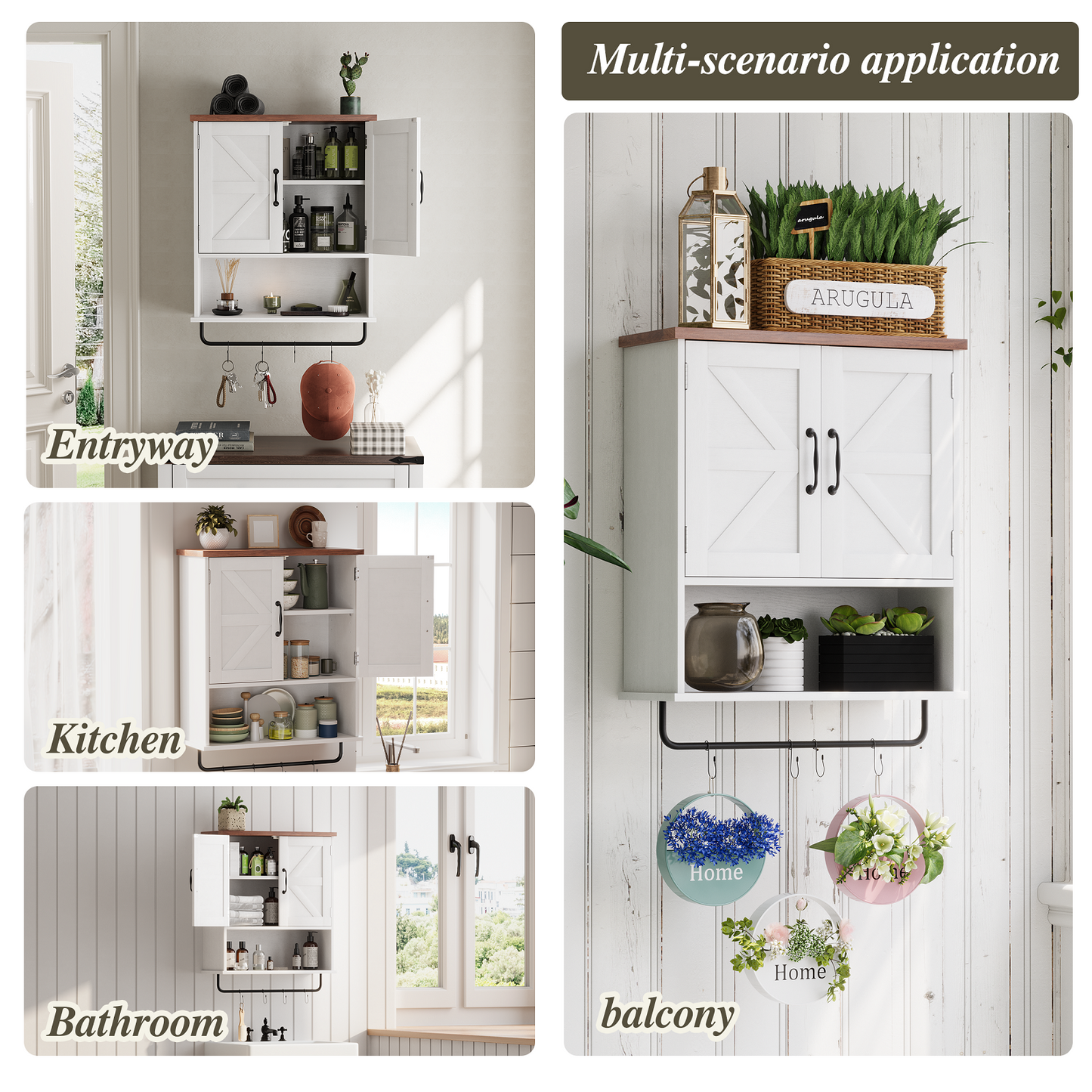 Smuxee Bathroom Storage with Adjustable Bathroom Shelf and Emovable Hooks,Farmhouse Medicine Cabinet