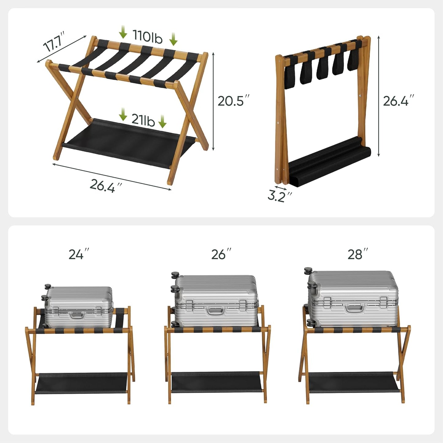Folding Luggage Rack for Guest Room (2 Pack)